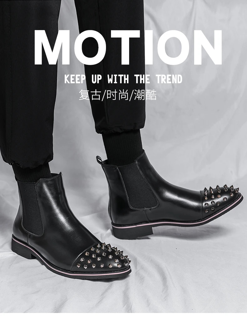 Mode Männer Chelsea Stiefel Nieten Schwarz Punk Handgemachten männer Stiefel Nicht-slip Größe 38-48 – Detail 4