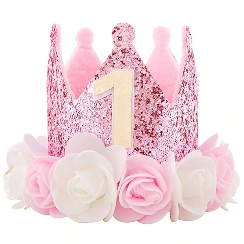 Baby Crown Hat Baby One 1 year old DIY Birthday Crown Handmade Accessories 1st Happy Birthday Party Headband Hat Baby Shower Party Supplies