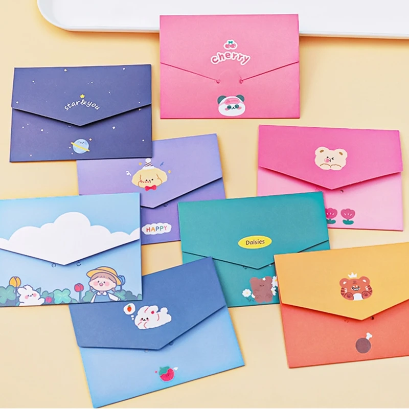 

Cute Cartoon Thank You Card Folding Envelope Greeting Card Handmade DIY Blank Invitation Card Birthday Wishes Postcard