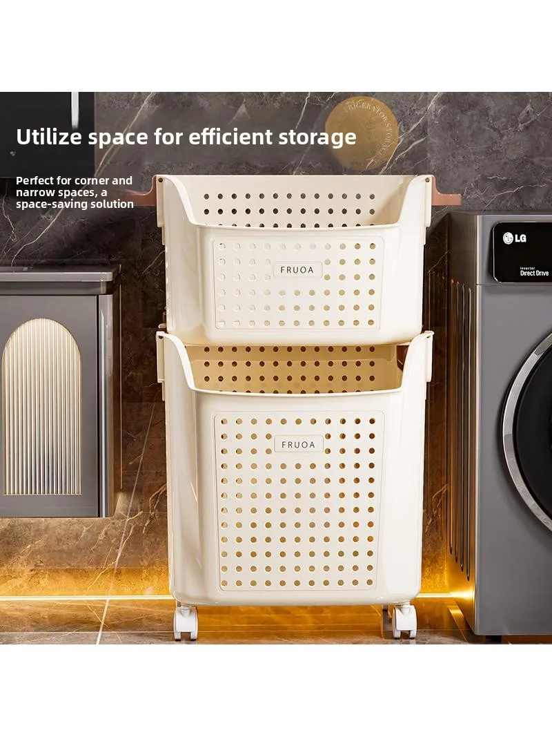 Double Layer Large Capaci Plastic Laundry Basket Toy Buet Batoom Storage Caddy with Wheels Dir Clothes Hamper