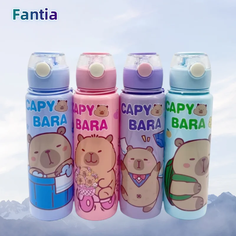 Leak-Proof Durable Water Bottle with Cute Capybara Design and Carry Strap, 700ml – Portable and BPA-Free