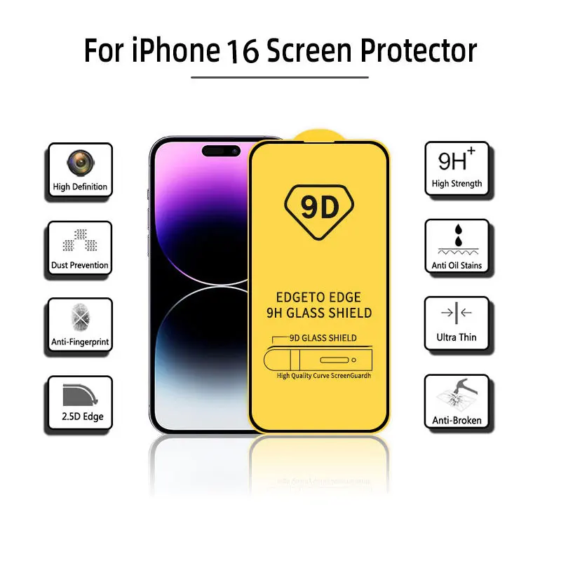 Film de protection en verre trempé 9D à couverture intégrale pour iPhone XR 11 12 Mini 13 14 Pro 15 Plus 16 17 Pro Max