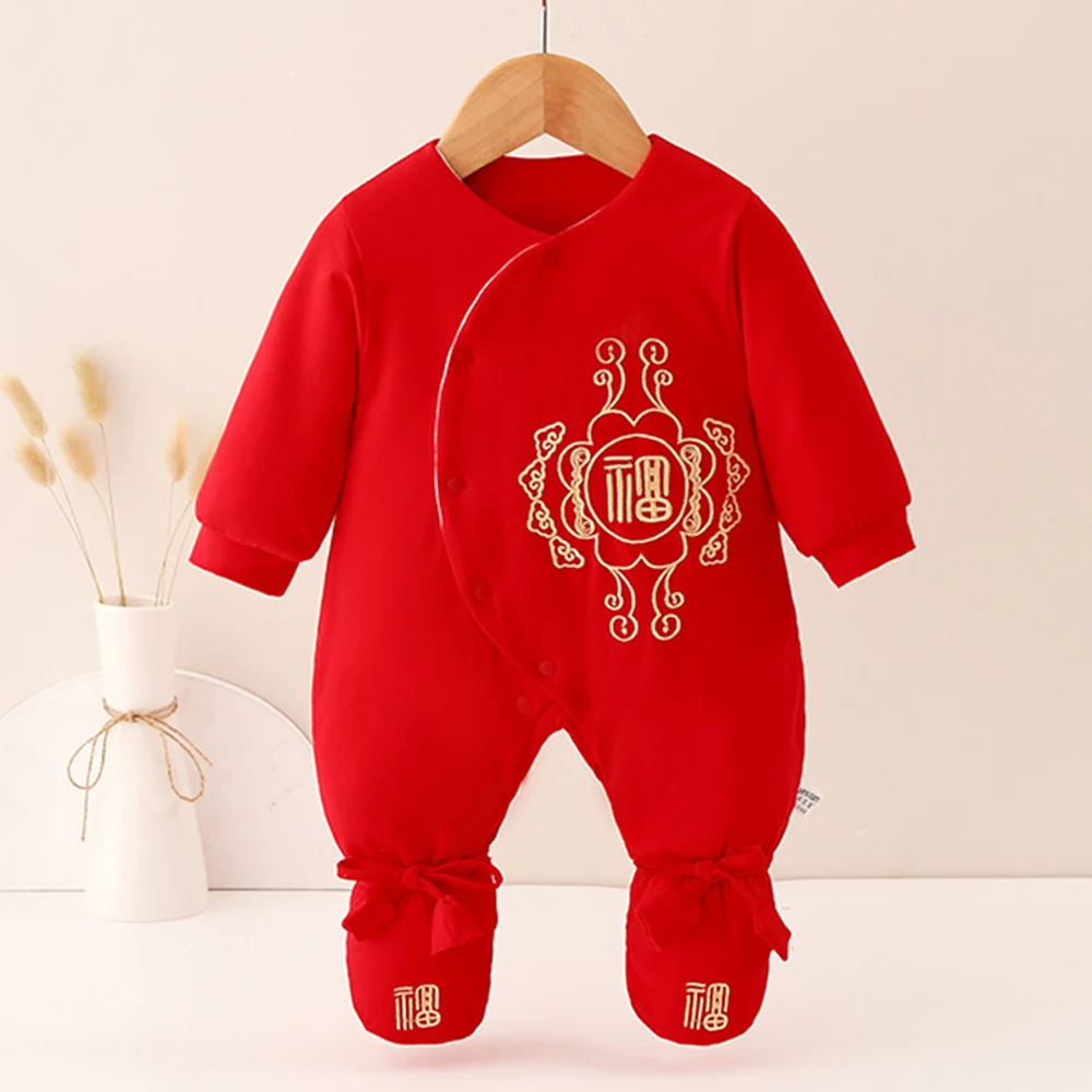 Baby Foot Romper Quilted Winter Warm Newborn Clothes Red Color Christmas Unisex Baby Jumpsuit For Boys Girls
