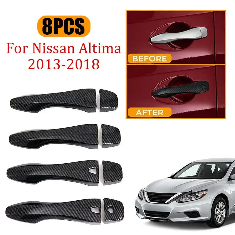 

For Nissan Altima 20013-2018 Car Carbon Fiber Style Black Exterior Door Handle Moulding Cover Trim Sticker Decor Accessories