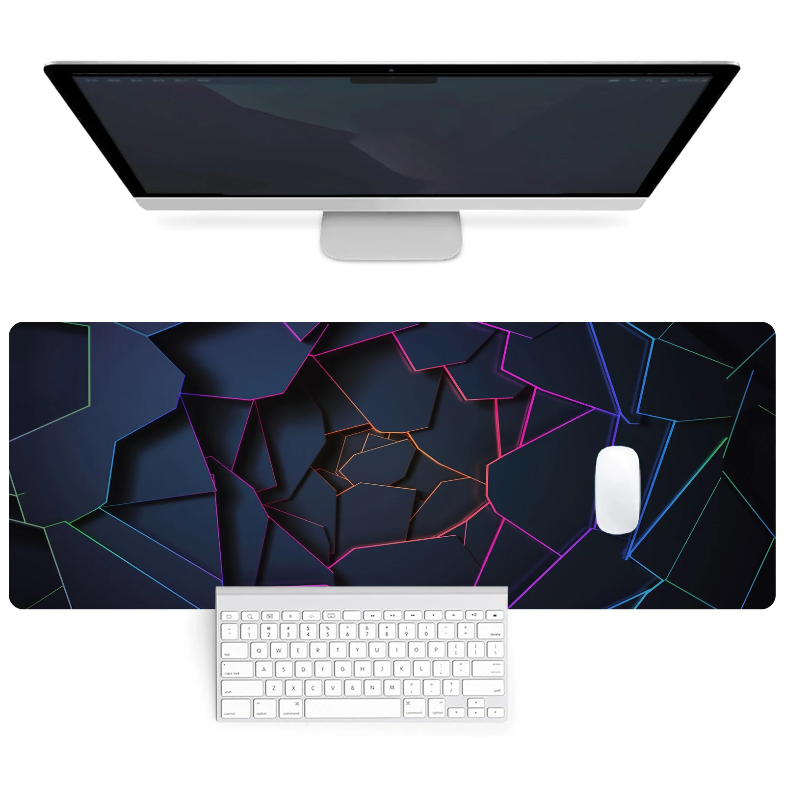Cool Geometric Light Mouse Pad Desk Pad Extended Mouse Mat Large Big Computer Keyboard Desk Mat Desk Pad with Non-Slip Base and 3