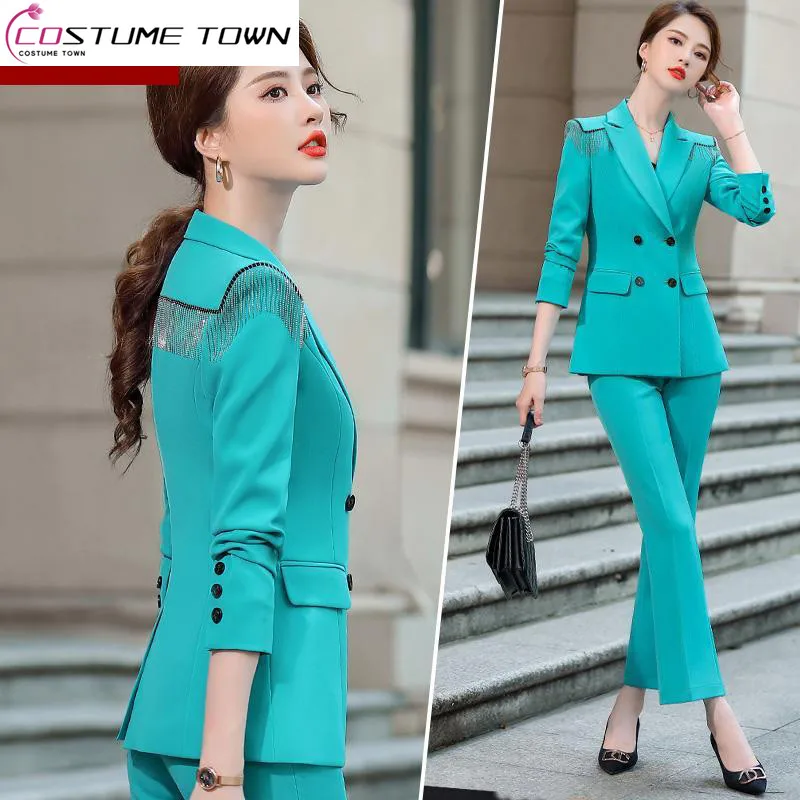 2023 Spring New High Quality Women's Pants Suit Elegant Blazer Fringe Decorative Jacket Pants Two Piece Set Manager Outfits solarwinds virtualization manager