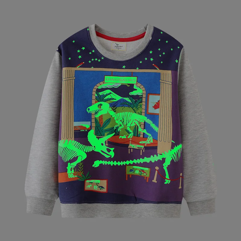 Halloween Boy's Clothing Luminous Dinosaur Skeleton Sweatshirt Cotton Autumn New Fashion Baby Boys Tops for Kids