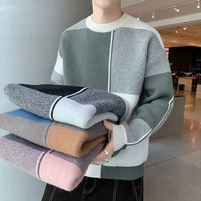 thumbnail image 1 of Suéteres de punto para hombre, ropa popular coreana, suéteres de punto para hombre, suéter holgado de otoño e invierno, jersey tejido Y2k de alta calidad y barato, 1 of 5