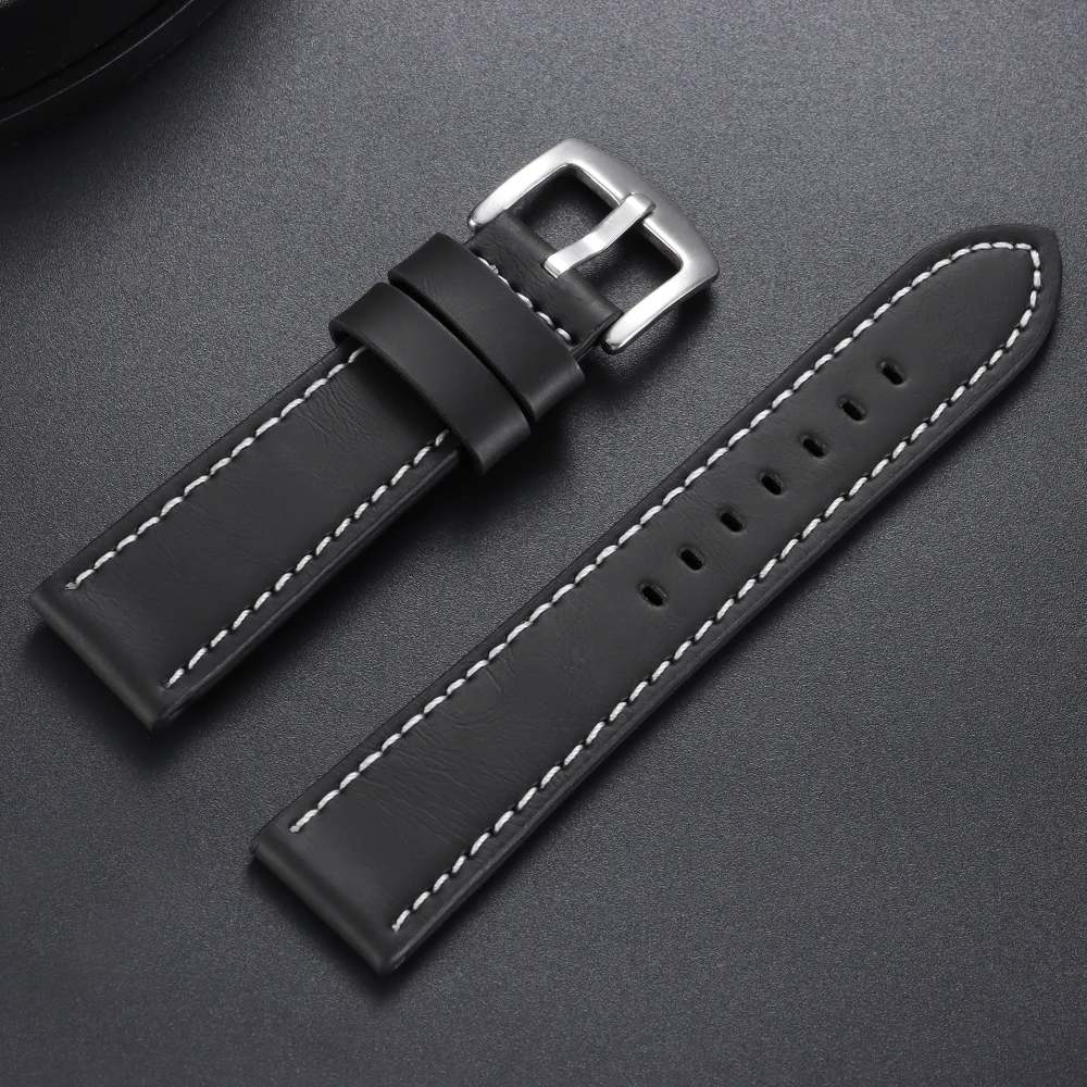 Vintage Leather Sport Watch Strap with Steel Pin Buckle - Brown/Black, Various Sizes