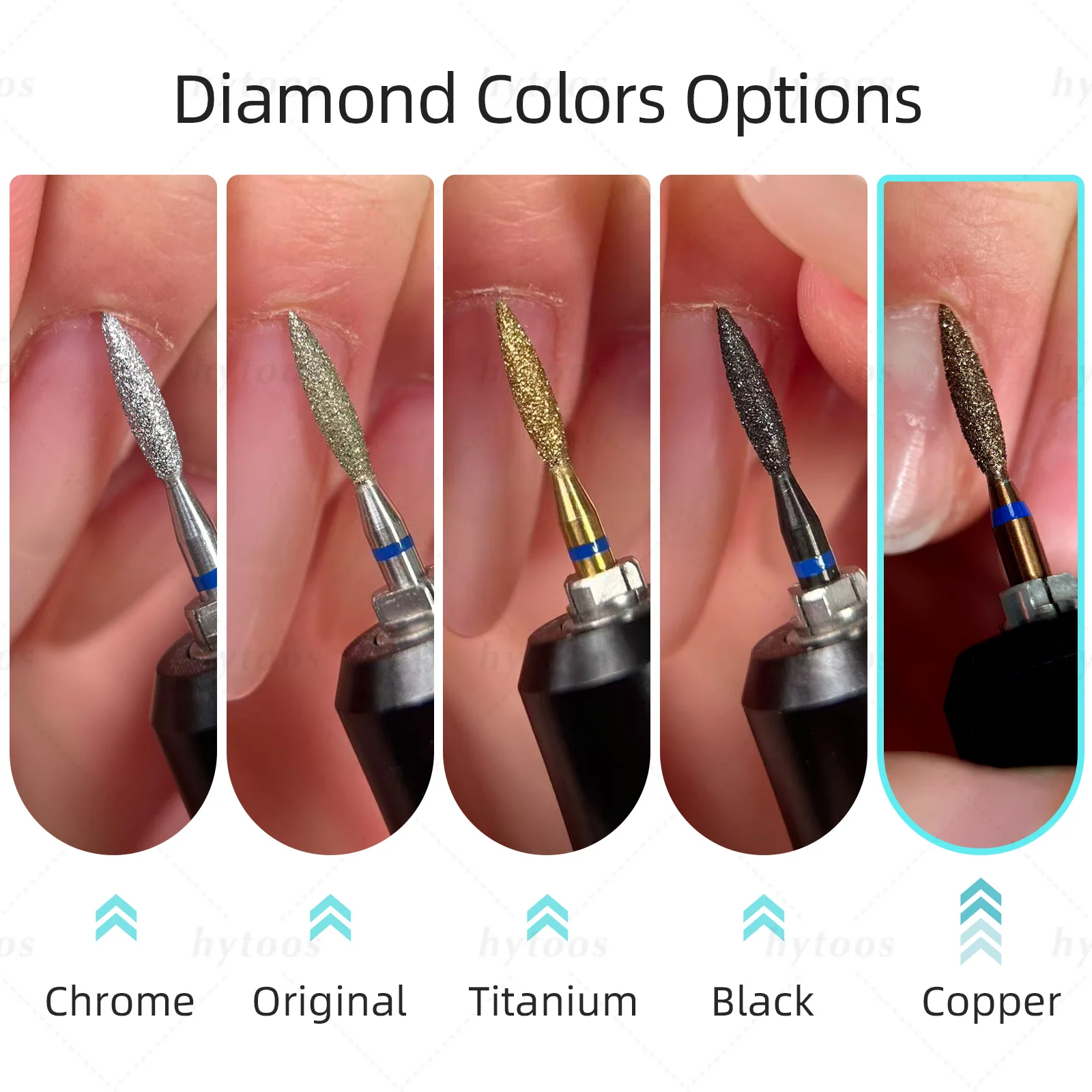 HYTOOS 포인티드 플레임 구리 다이아몬드 네일 드릴 비트 3/32'' 안전 네일 클리너 각질 제거기 프로 매니큐어 도구