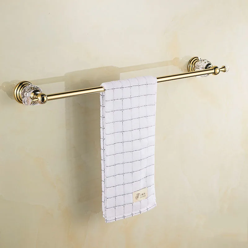 Luxury Crystal Bathroom Accessories Set Gold Polished Bath Hardware Set Wall Mounted Bathroom Products Basket Rack