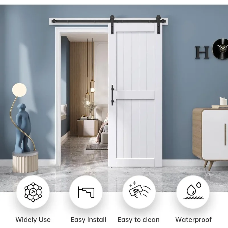 EaseLife 30" x 84" Sliding Barn Door with 5.5' Barn Door Hardware Track Kit, Solid LVL Plank 2