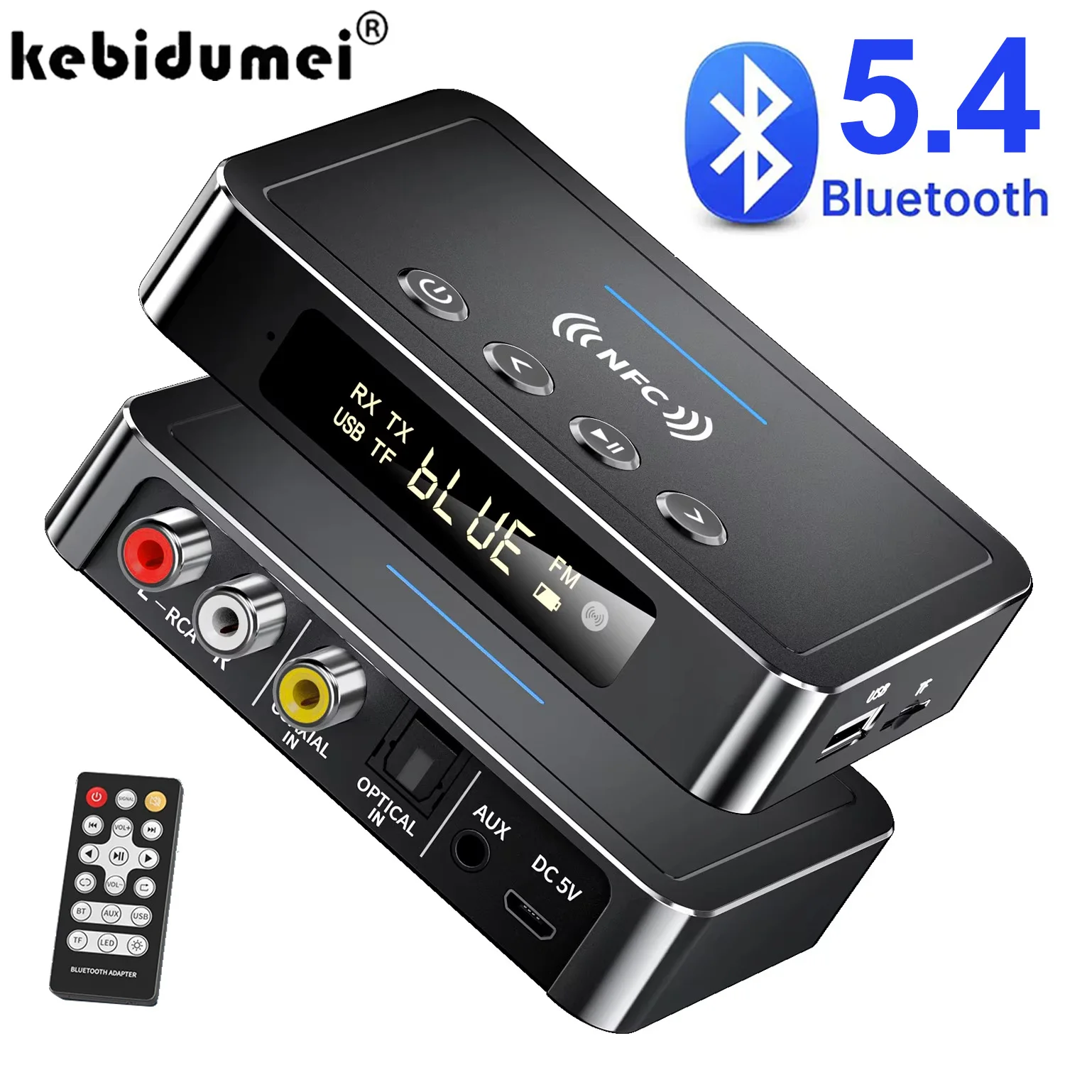 Bluetooth Adapter Bluetooth Audio Receiver Bluetooth Transceiver Adapter Audio Adapter Bluetooth Aux Adaptor 3-IN-1 Bluetooth 5.4 Receiver Transmitter Wireless Audio Adapter 500mAh LED Screen FM Stereo 3.5MM Optical Coaxial TF for Speaker