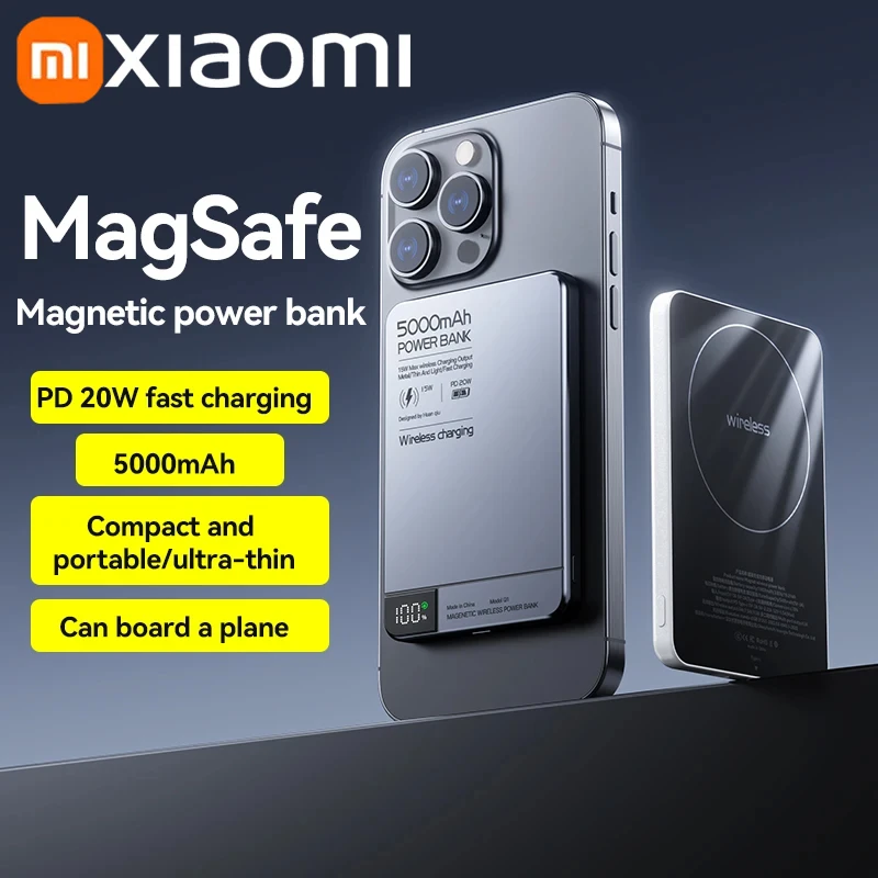 Portable Battery Charger Xiaomi Travel Portable Wireless Magnetic Power Bank Fast Charging Ultra Capacity Digital External Battery For IPhone