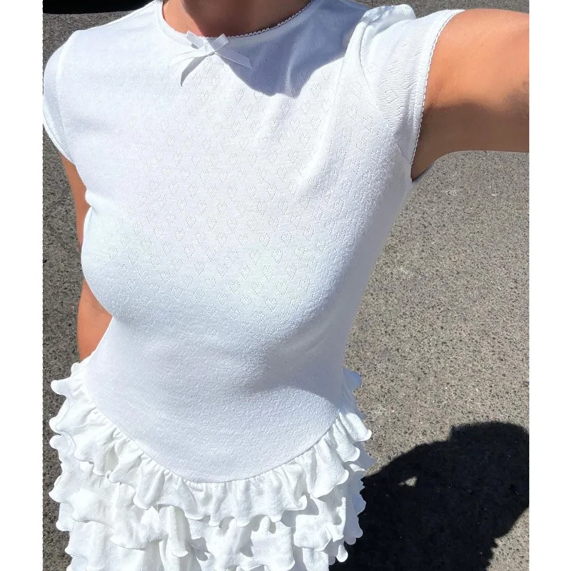 y2k Mini Skirt Women Fairycore Clothes Lace Trim Elastic Waist A-line Layered Ruffle Skirts Party Skirts Streetwear