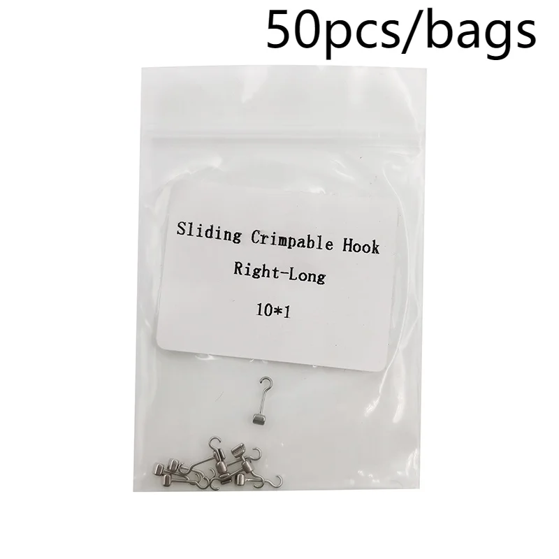 

50pçs/5 Bolsas Ganchos Crimpáveis Pergunta Marcação Gancho Parafuso Longo Curvado Anel Ferro Ferramentas Materiais Odontológicos