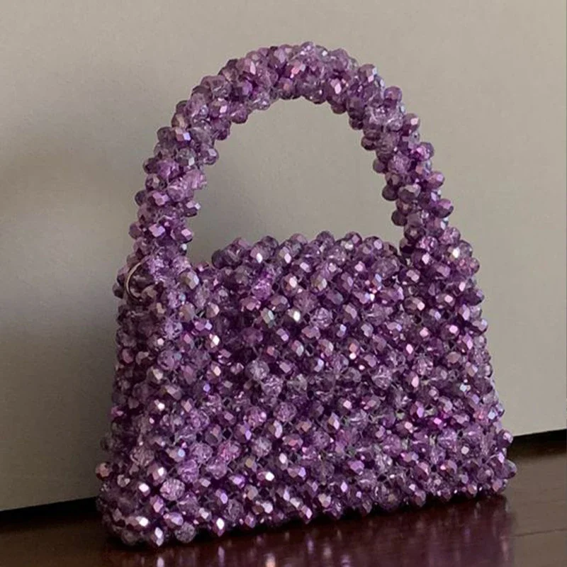 

Portable Gifts Designer Purses Top-Handle Celebrity Women Fashion Customizable Wholesale Handmade Purple Crystal Bead Handbags