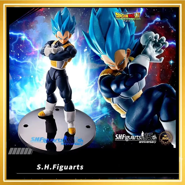 Original Bandai S.H.Figuarts 15th Super Saiyan God Vegeta Blue Red Hair Dragon Ball Z Anime