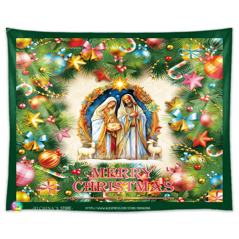 Weihnachten Wandteppiche Krippe Wandteppich Hängen Jesus Geburt Ostern Weihnachten Home Decor Christus Heiraten Zimmer Dekoration – Detail 2