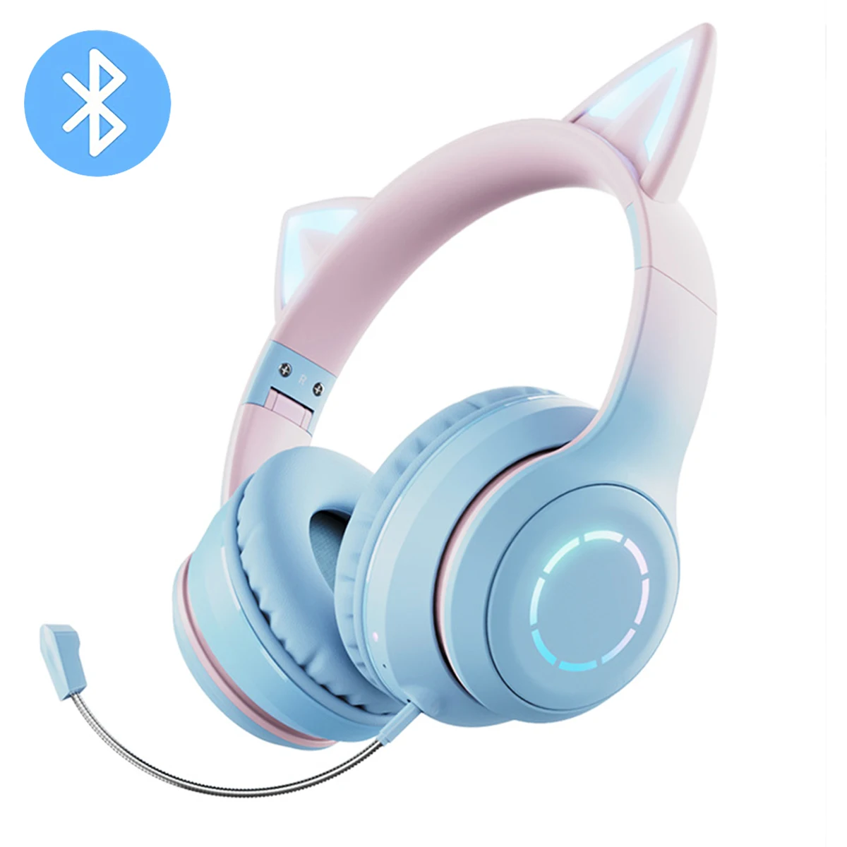 Jogos Bluetooth 5.0 Fones de ouvido sem fio No ouvido Cat Acende fones de  ouvido de música dobrável com microfone de 3,5 mm para adultos e crianças pc  pc tv gaming music