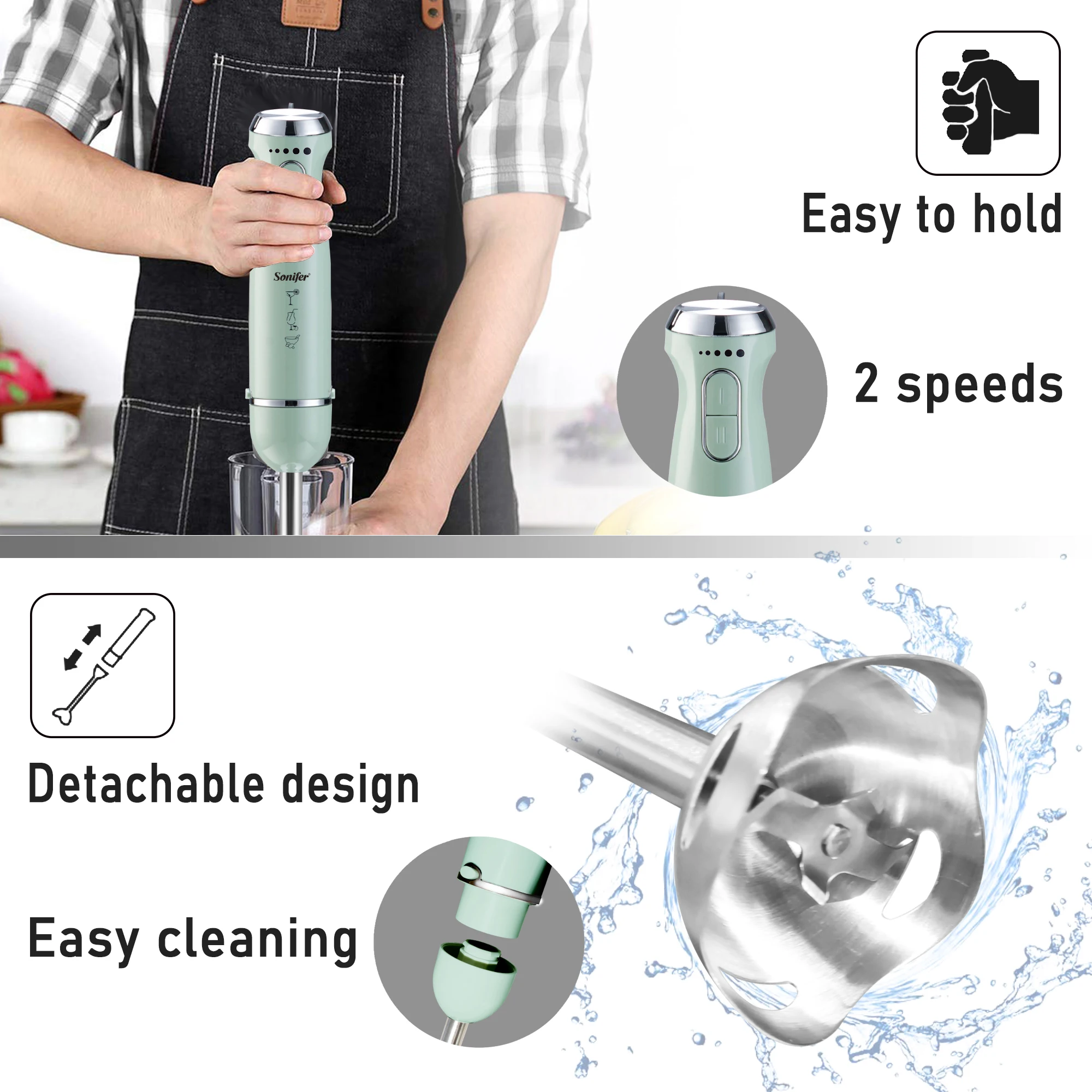 Hand Blender 1000W 2 Speeds Food Mixer Electric Four-blade Ice Crushing Kitchen Vegetable Fruit Stirring Gift