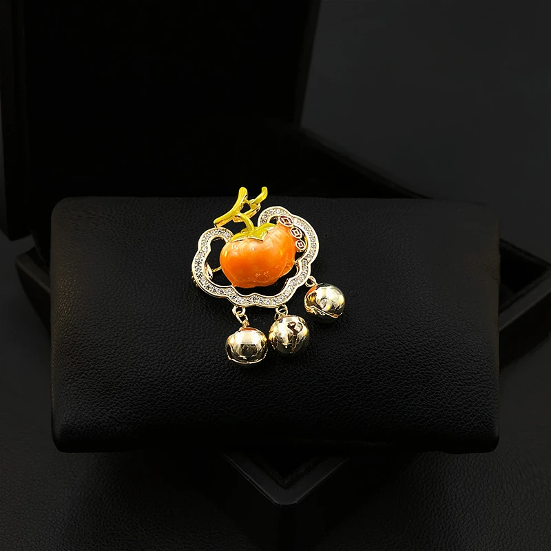 Lucky Pumpkin Brooch for Women Suit Neckline Corsage Luxury Clothing Bell Pin Elegant Accessories Jewelry Good Meaning Gift 5583