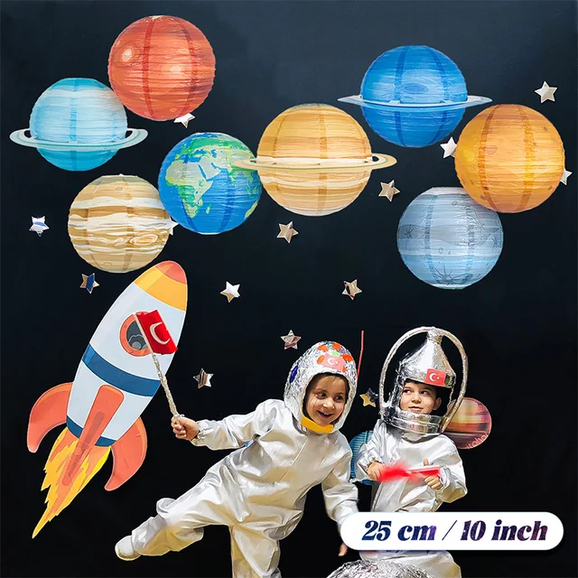 JAWSEU Lanternes En Papier Planètes, 8 Pièces Lampions Space Planet Boule Papier Planetes Systeme Suspension Lanternes En Papier Rond Pour Enfant Thème Fête Anniversaire Décoration De Salle