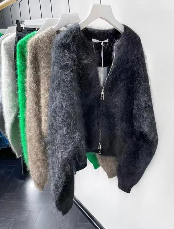 High Quality Mink Cashmere Sweater Zipper Jacket Light Luxury Cardigan Soft And Fluffy Thick Knit Free Shipping  C154 3