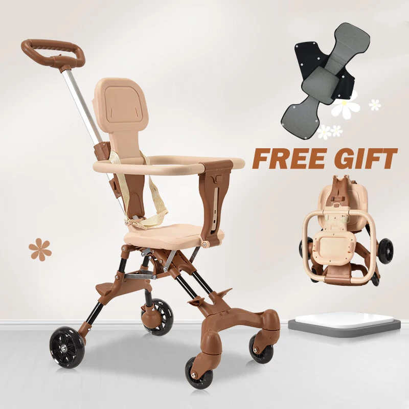 Baby Stroller for Toddler One-click Folding Lightweight Stroller Two-ways Baby Strolling Cart with Canopy Swivel Front Wheel 6
