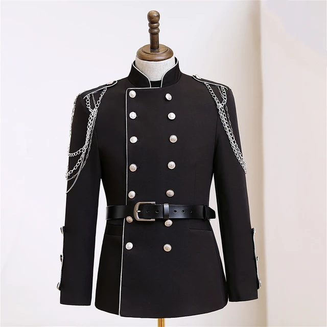 Men's Handmade Black Guard Military Band Jacket Goth Steampunk Vintage Pea  Coat