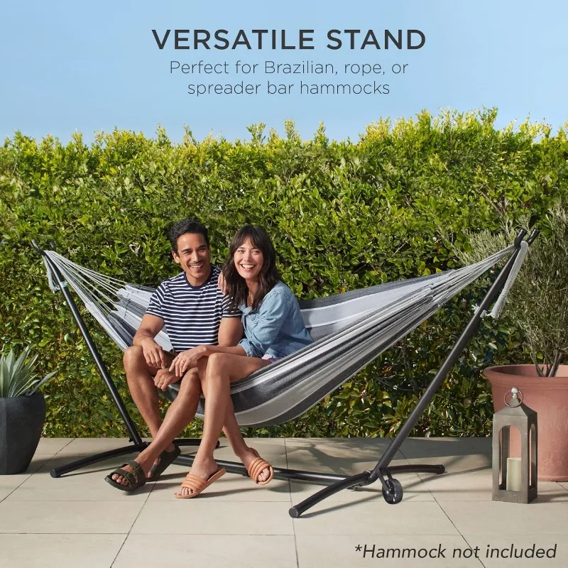 Best Choice Products Portable Heavy-Duty 9ft Steel Hammock Stand w/Built-in Wheel, Carrying Case, Weather-Resistant Finish