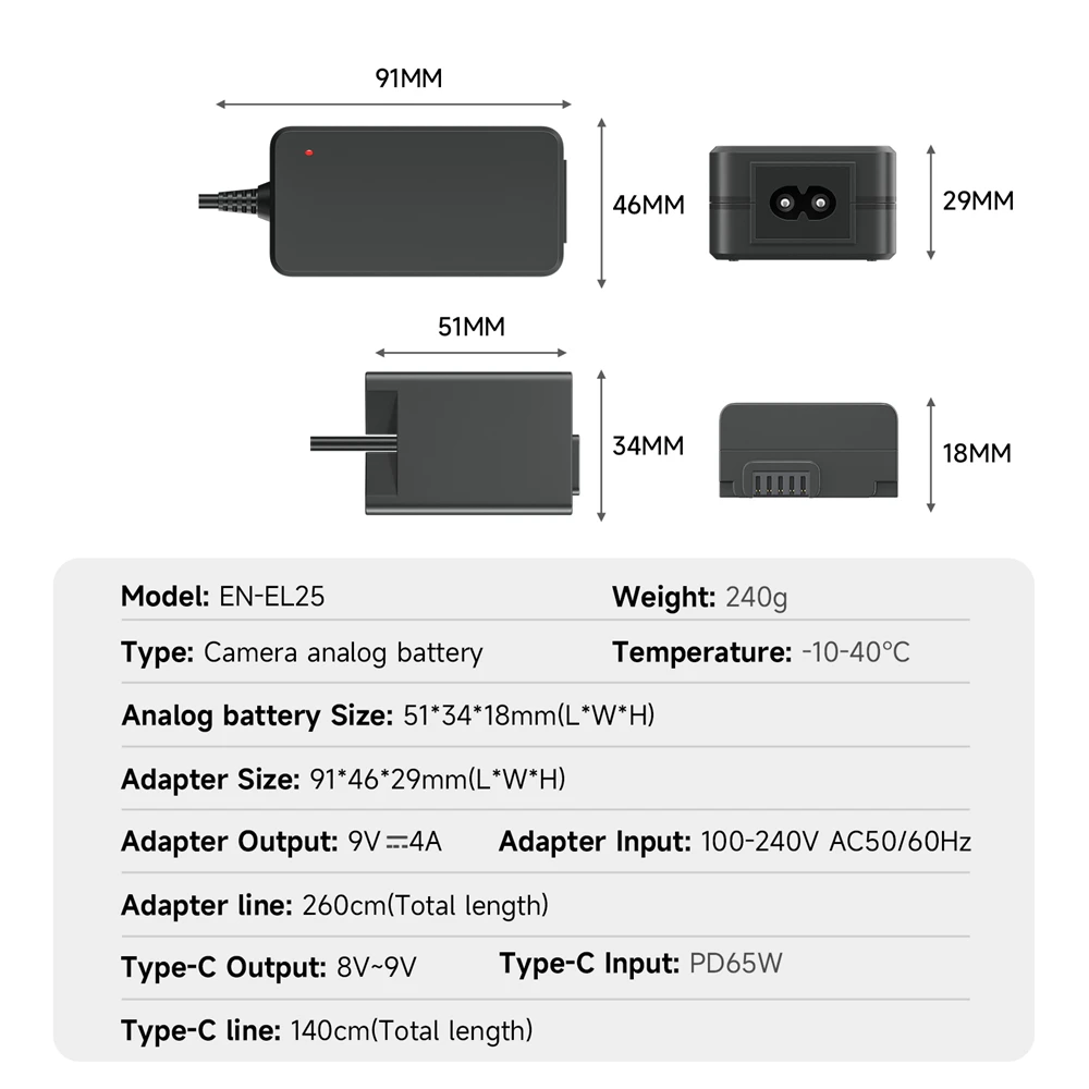 Palo-ac Adaptador de Alimentação Bateria Manequim Acoplador dc en El25 En-el25a Conector de Alimentação para Nikon z fc Zfc Z30 Z50 En-el25 - Image 3