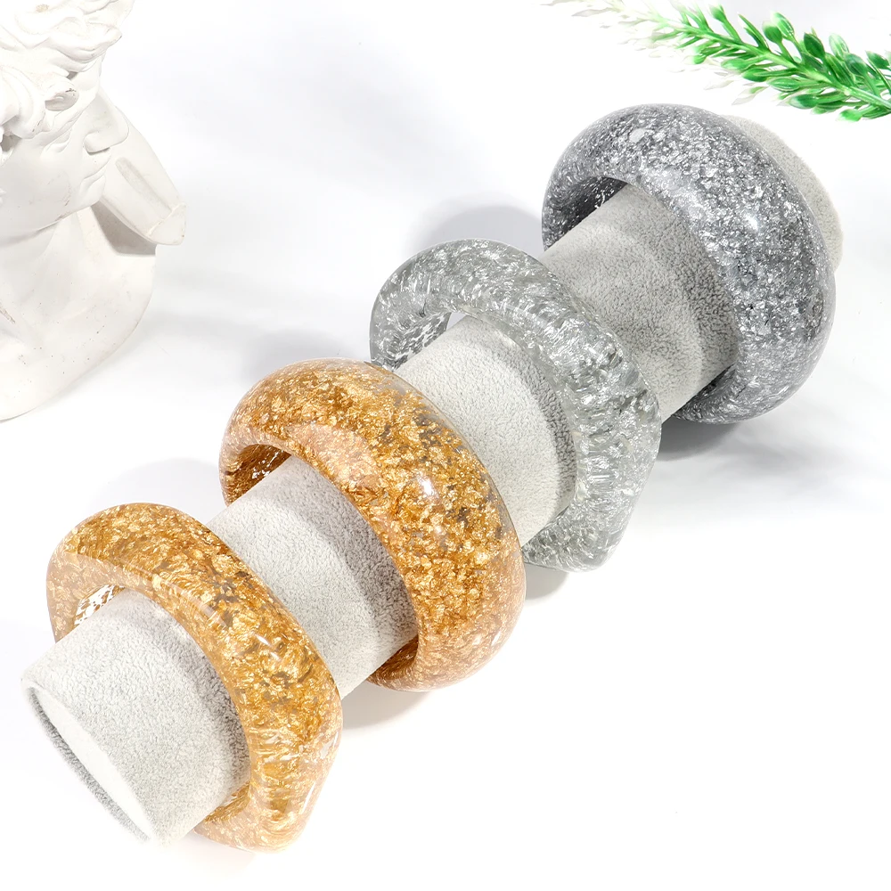 Übertriebener Acryl Runde Chunky Armreif Frauen Gold Farbe Glitter Harz Unregelmäßige Quadratische Breite Hand Armband Trend Schmuck Geschenk