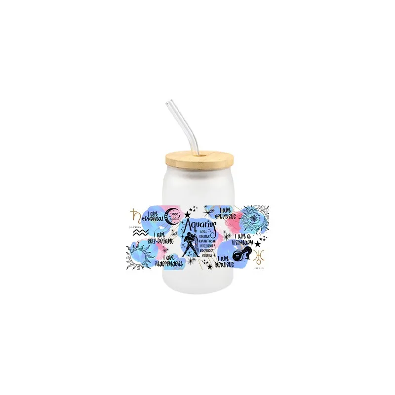 The Zodiac DIY Fashionable 3D Stickers UV DTF Tansfer Sticker Libbey Glass Cup 16 OZ Durable Adhesive UV DTF
