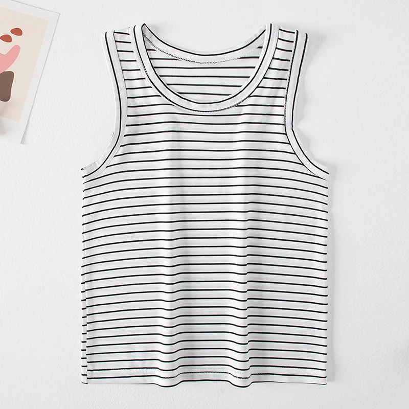2-Pcs Children's Four Seasons Black And White Striped Vest Boy Leisure Sports Running Top Girl Basic Joker Fashion Bottoming Shi cotton vest sports sleeveless vest cotton sleeveless t shirt