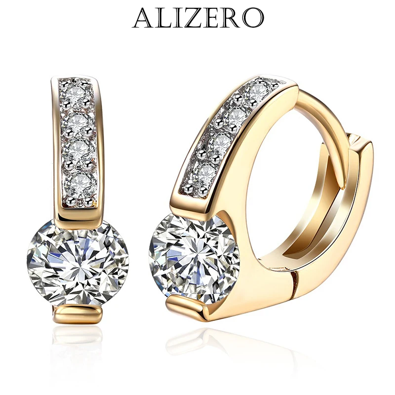 

ALIZERO 925 серебро 18K золото AAAAA циркониевые серьги для женщин очаровательные свадебные помолвки модные искусственные ювелирные изделия в подарок