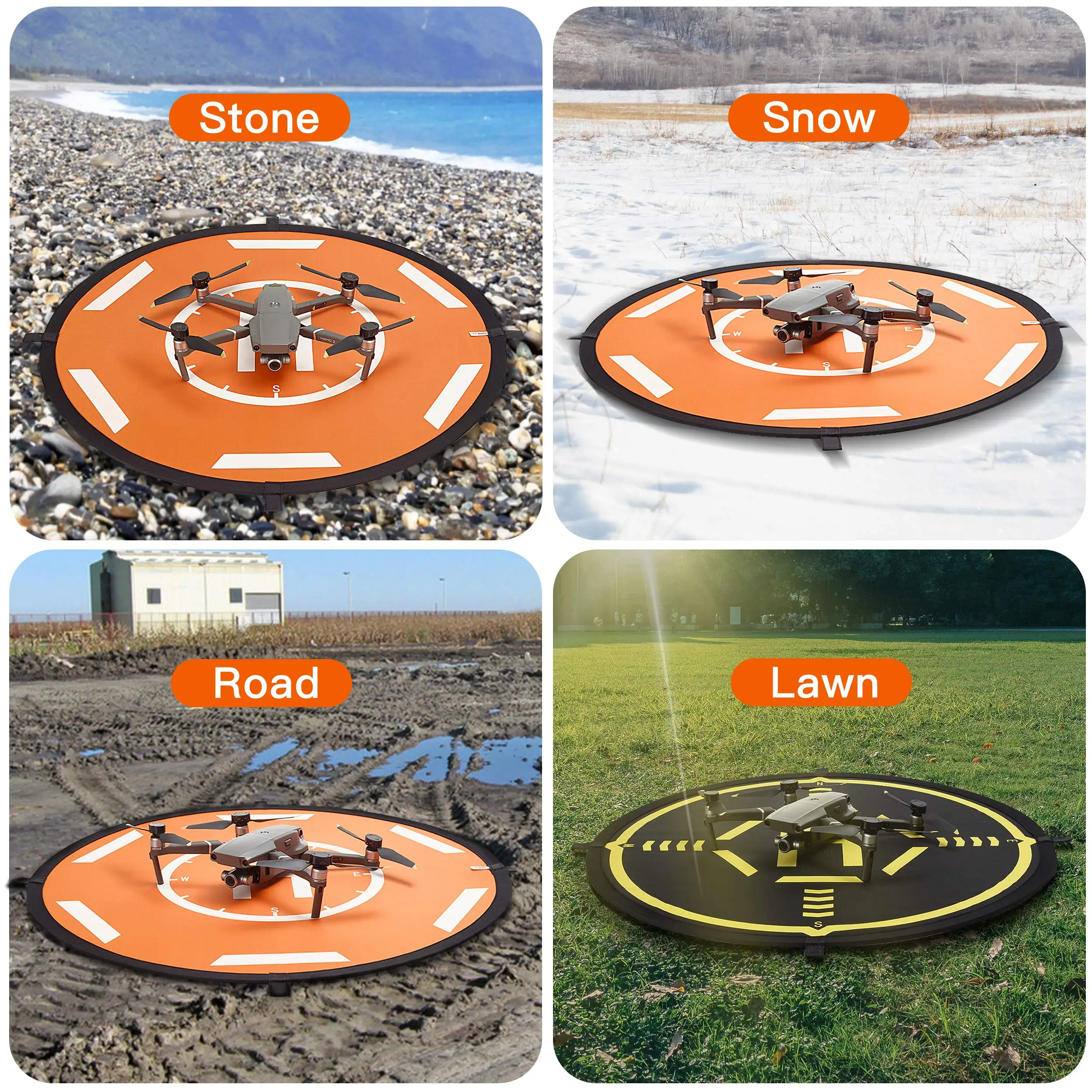 Gros plan sur la surface imperméable du tapis d'atterrissage pour drone 80cm avec gouttes d'eau.