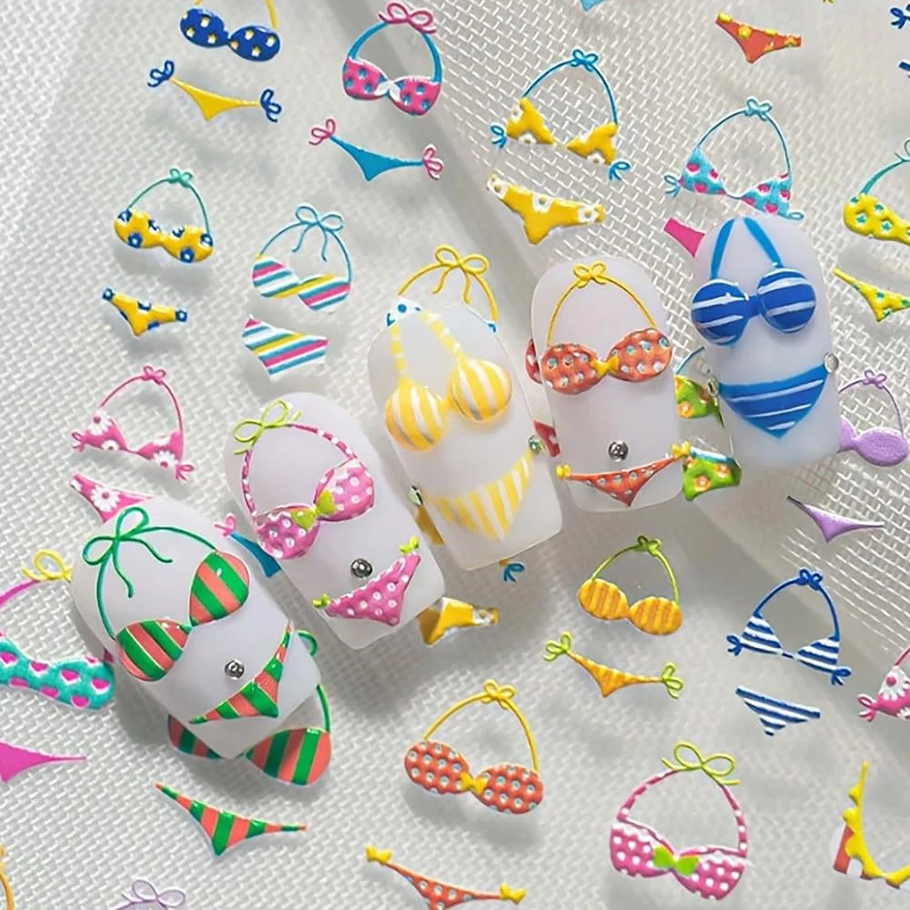 Summer Vibes Nail Art Stickers - Colorful Embossed Beach Design