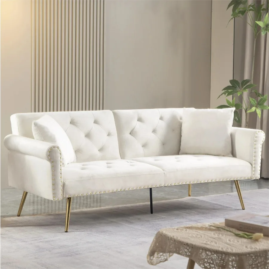 71 inches Convertible Futon Sofa Bed,Modern Reclining Futon Loveseat Couch Sleeper Sofa 2 Pillows Sleeper Sofa for Living Room 6