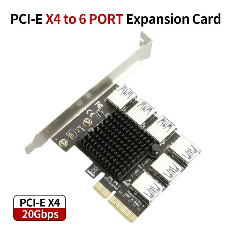 

Computer Expansion Card Adapter For Btc Mining Miner Pci Express Multiplier 6 Slots Pci-e 4x 1 To 6 Usb 3.0 Pc Gamer Accessories