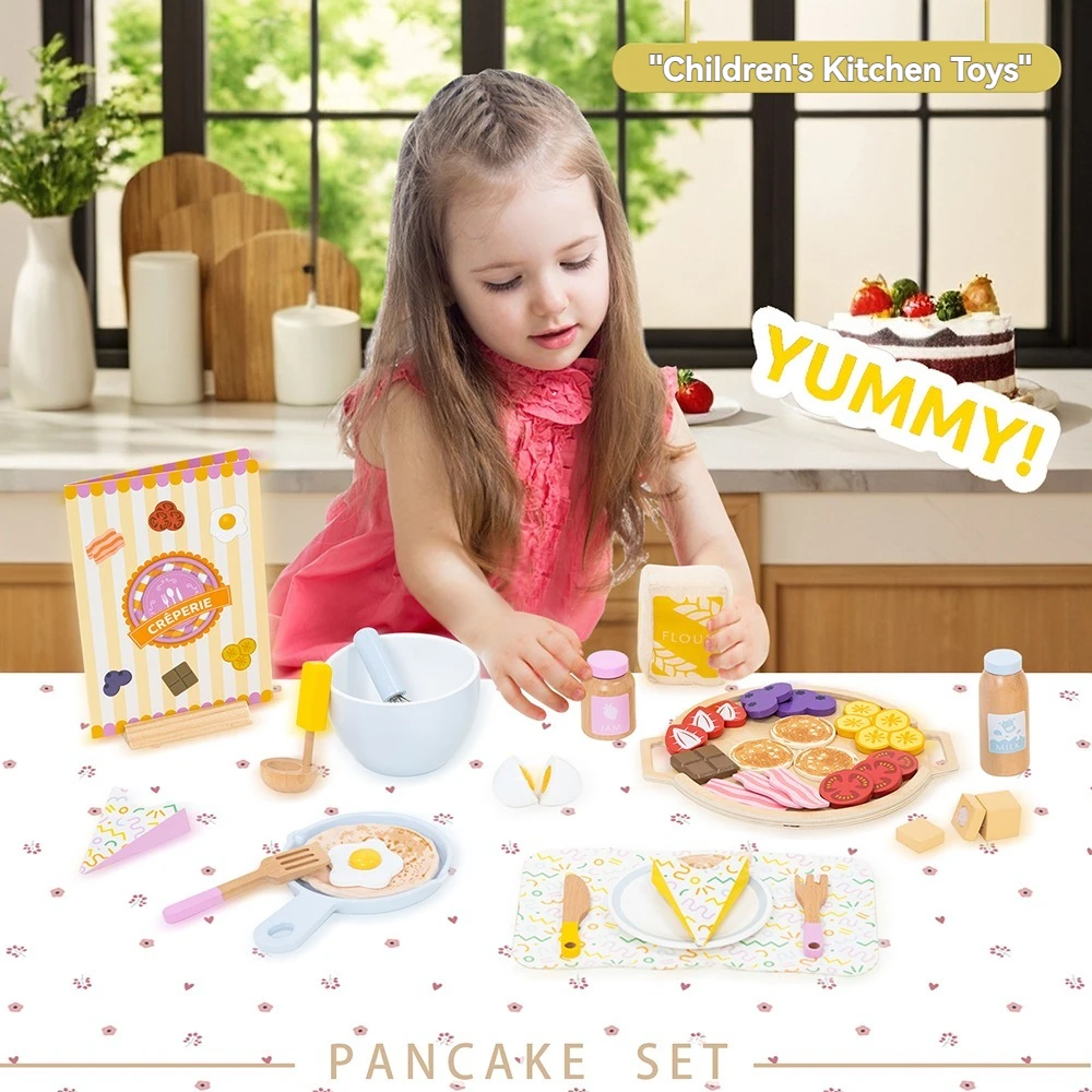 Pancake set Toy Kitchen Pretend Play Food Cooking Kids Child Simulation Wooden Toys kitchen toys,pretend kitchen toys,pretend food toys