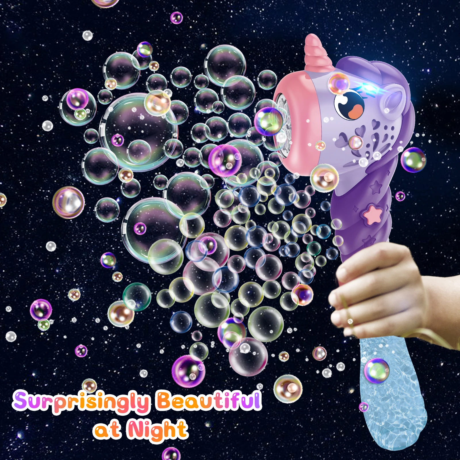 VATOS Auto Bubble Wands Maker Gun X2 with Light & Music for Girls Boys Fantasty Bubble Maker Machine Bubble Refill Party Gift 4