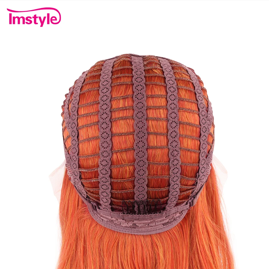 Imstyle Ginger Wig Synthetic Lace Front Wig Orange Mixed Color Long Wavy Heat Resistant Fiber Cosplay Wigs For Women synthetic wig