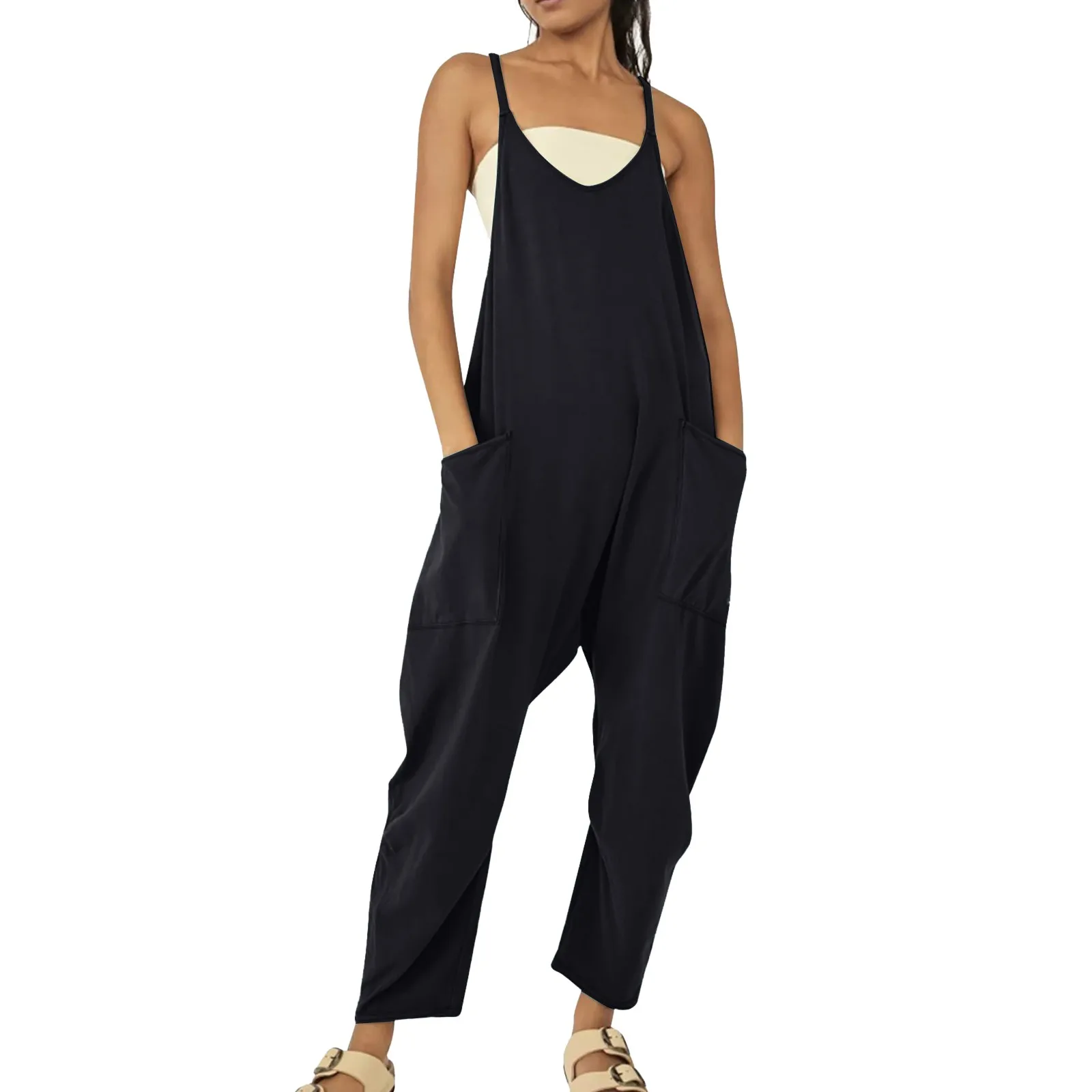 

Summer Women's Casual Loose Baggy Jumpsuit with Pockets Ladies Teens Overalls Long Trousers Sling Jumpsuits Rompers