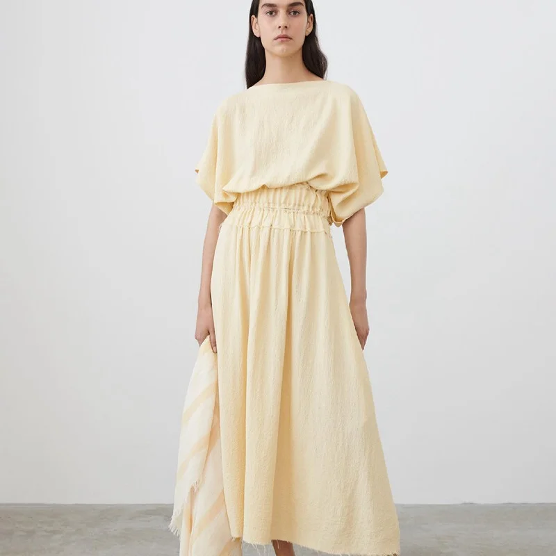 

Totem-Women's High Waist Half Ankle Length Skirt Set, O-neck Top, Batwing Sleeve, Loose Summer Suits, Short Top and Skirt