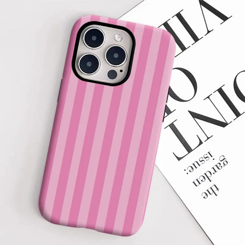 Fresh pink stripes Phone Case suitable for iPhone 17 16ProMax 15 14 14 12mini 7Plus XR 2in1 tough glossy case 4
