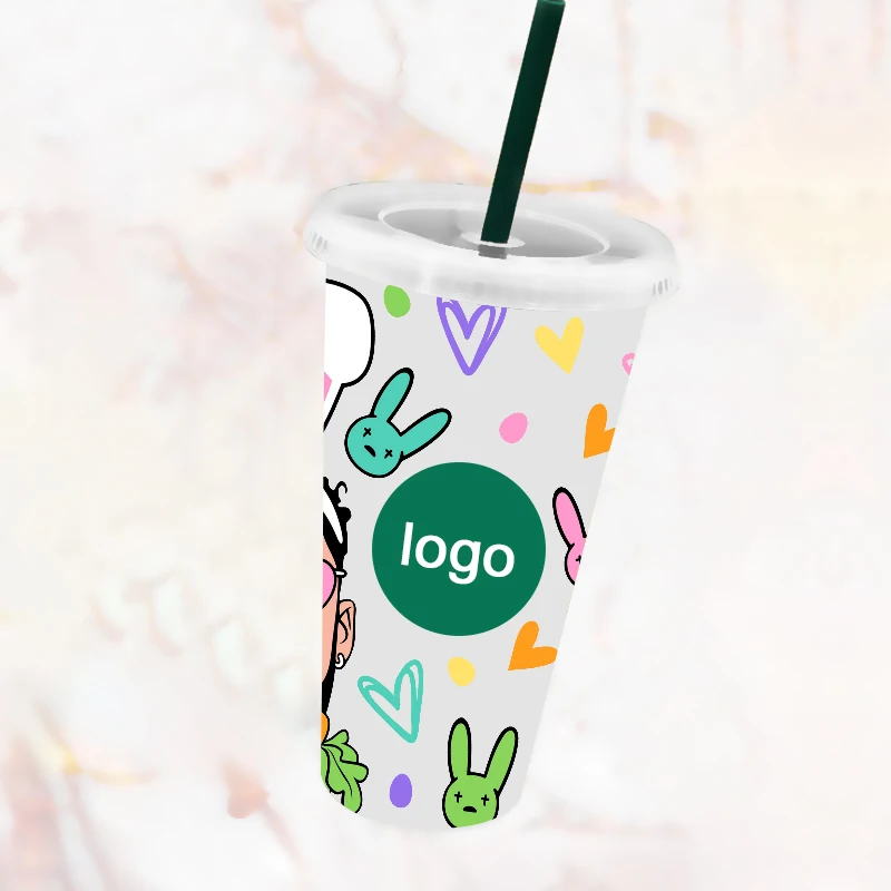 UV DTF Bad Bunny Prints Stickers Full Wraps For 24oz Venti Cold Cup With Hole CoffeeWraps C33-K