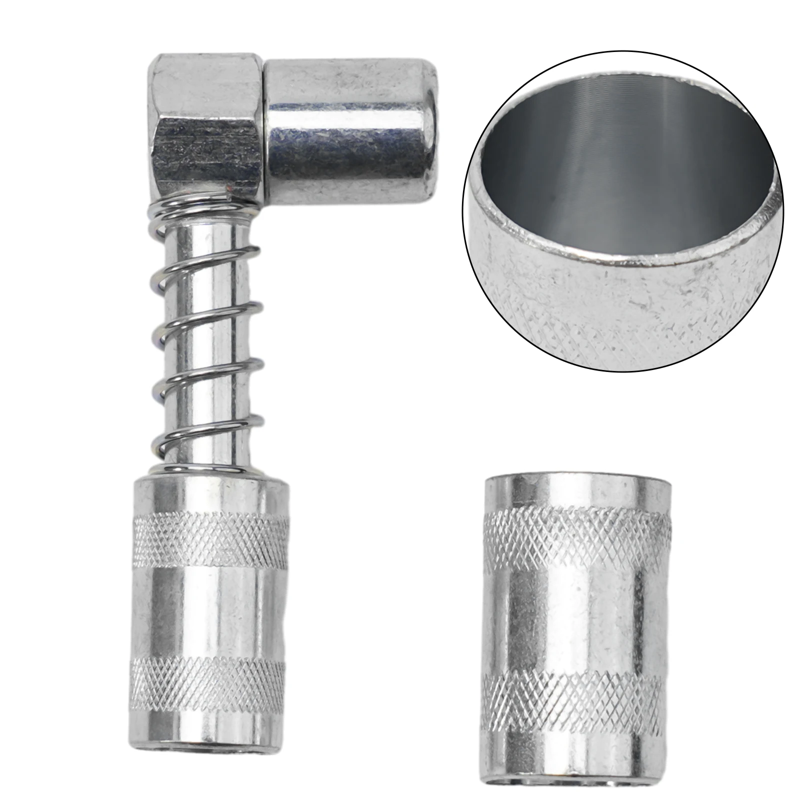 

2pcs 90 Degree Grease Nozzle Adapter 3 Jaw Coupler Grease Fitting Tool With Sleeve 3000-4500PSI Carbon Steel Spring-Loaded Sleev