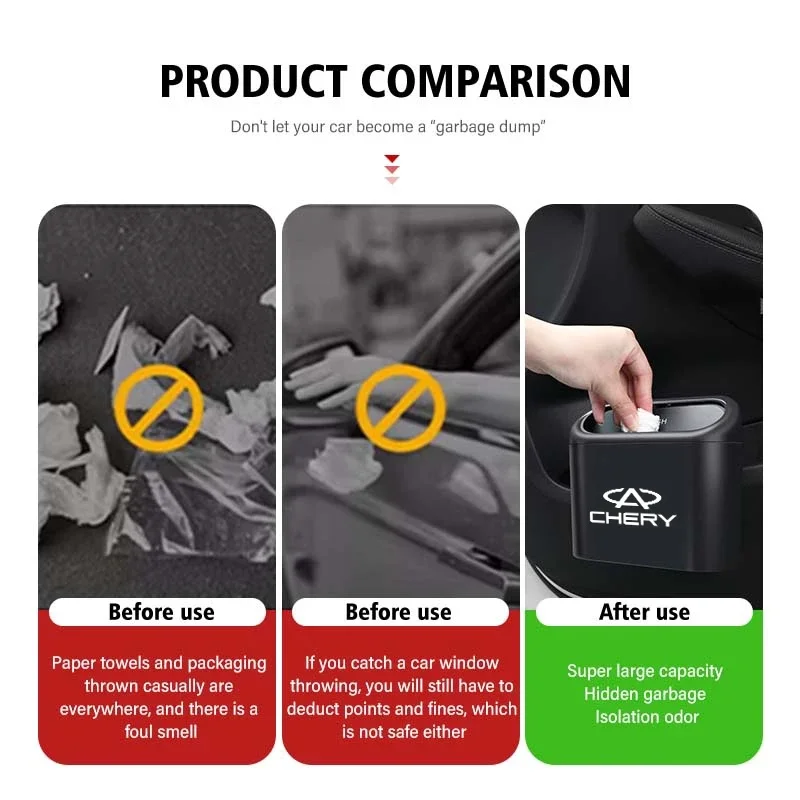 체리 S5 O5 E5 C5 PRO PHEV 티고 5 8 7 아리조 제투어 X70 X70SM 차량용 뚜껑 있는 숨김형 쓰레기통, 도어 걸이형 휴지통