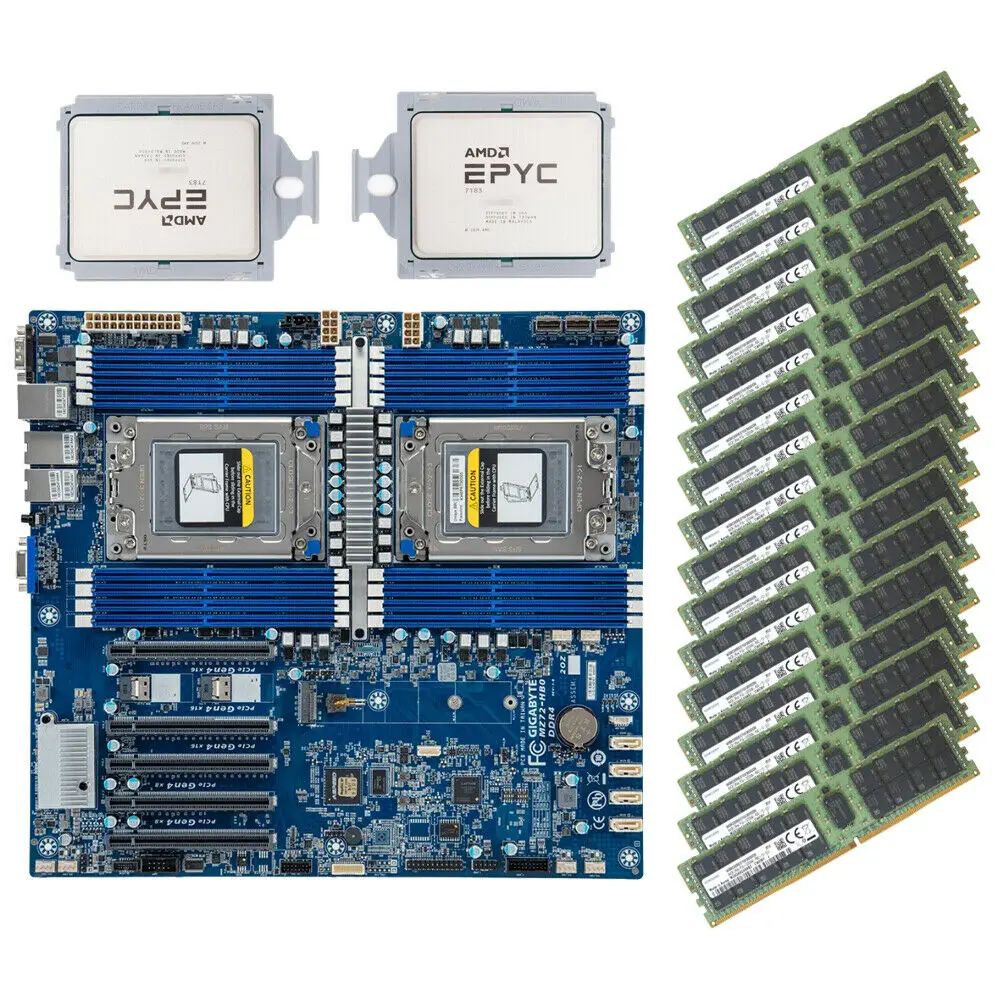 G MZ72-HB0 마더 보드, 2x A 7763 CPU, 1TB 샘, 3200MHz RAM